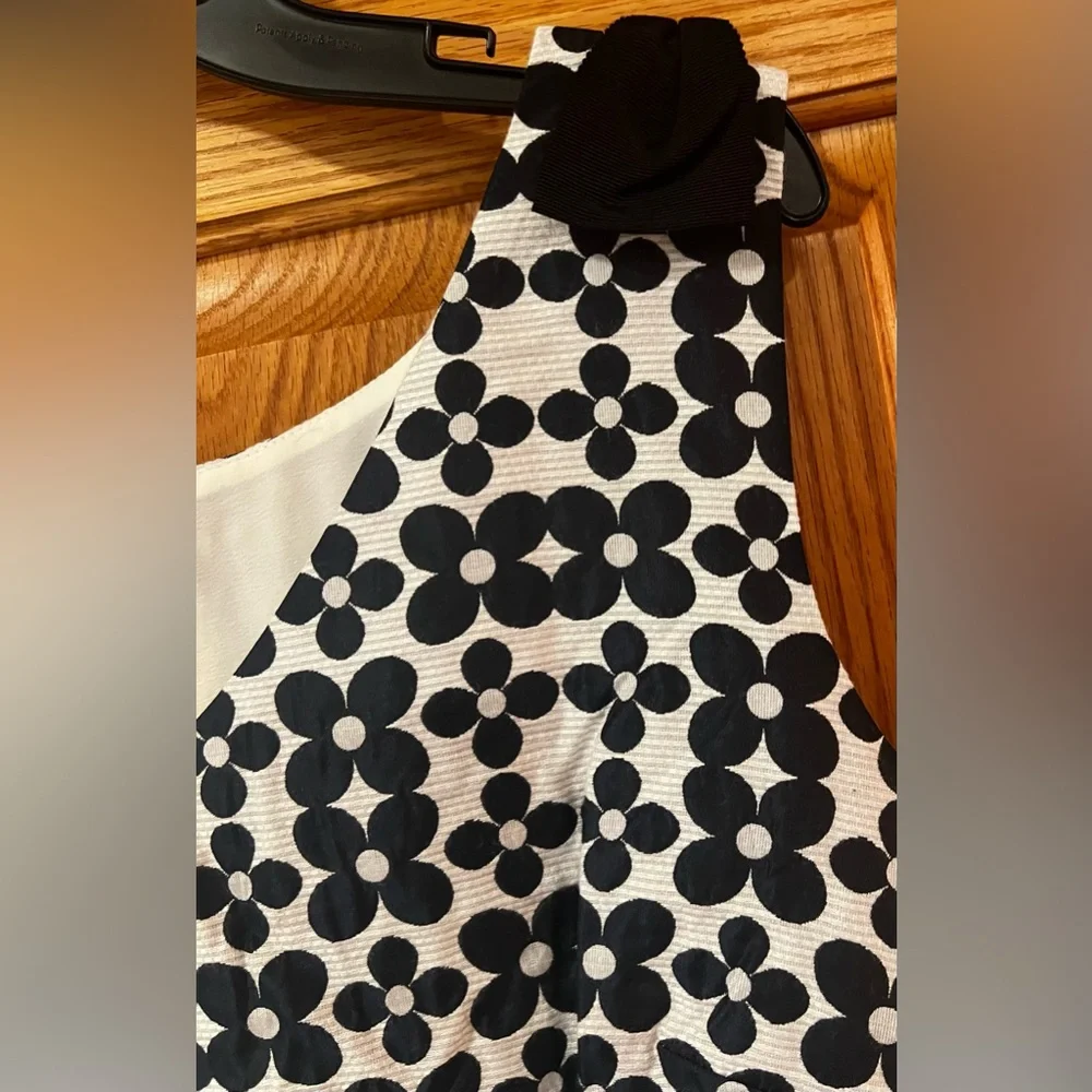 RSVP by Talbots Navy Blue & White Jacquard Daisy-Print Fit‎ & Flare Dress Size 8
